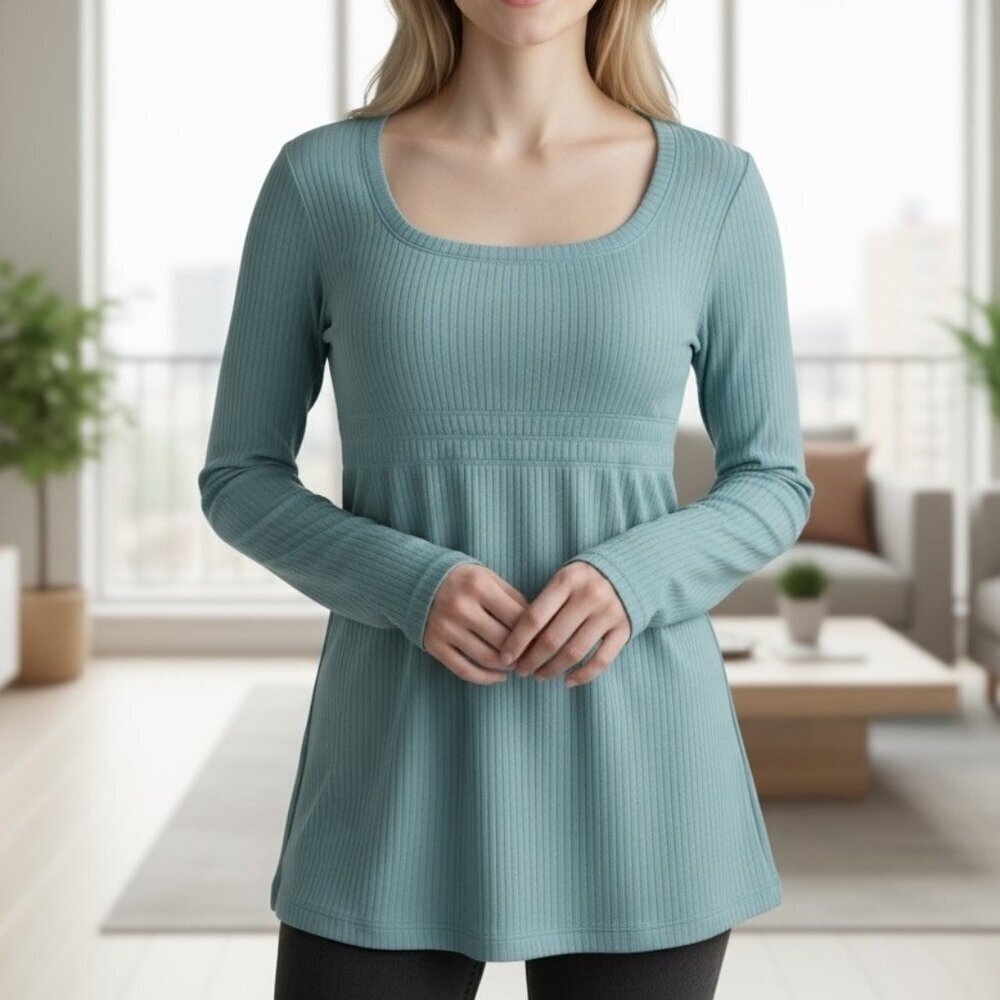 Vintage Y2K Robin Egg Blue Long Sleeve Ribbed Top Belle du Jour Womens Medium